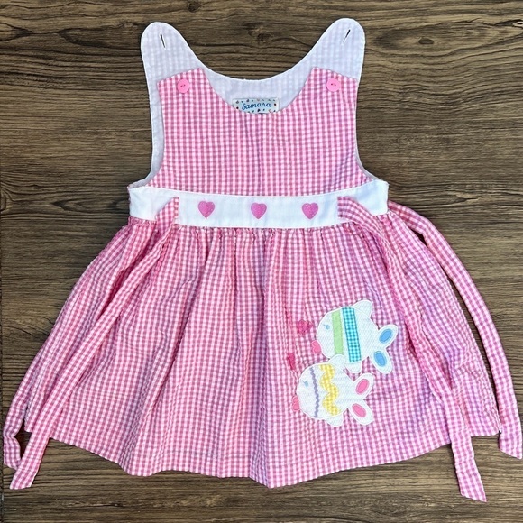 Samara Gingham Pinafore Dress with Fish girls size 2T - Picture 6 of 12